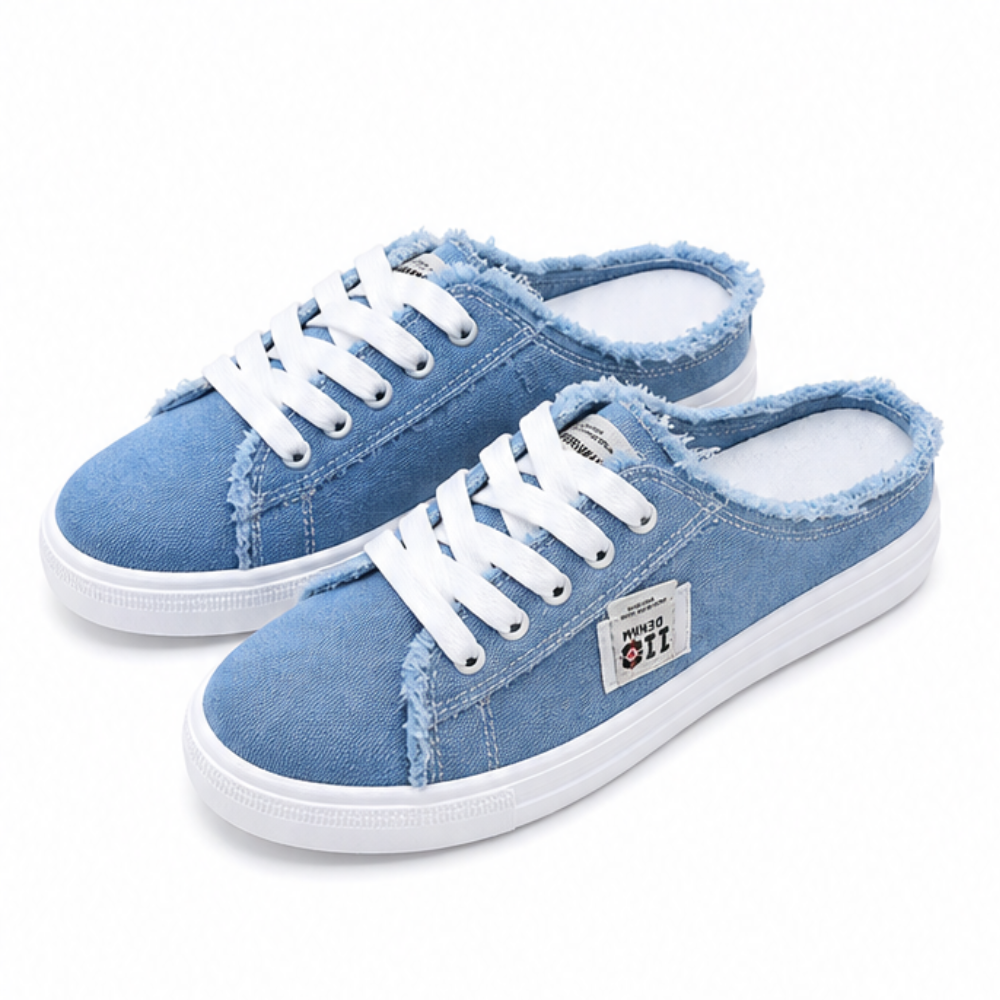 Vellora – Frayed Denim Slip-On Sneakers