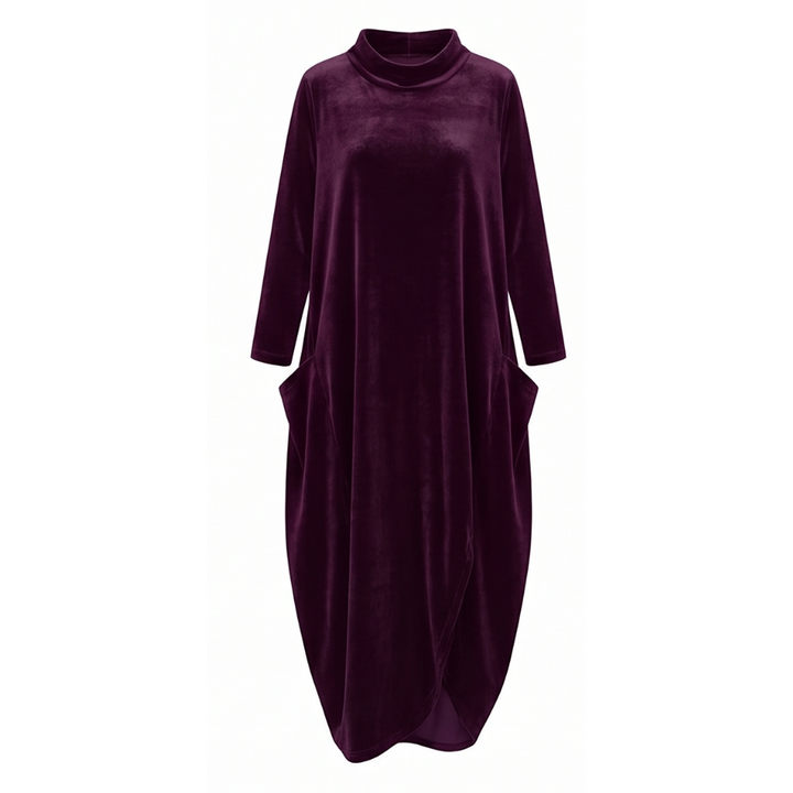 Sofelle – Women's Velvet Cocoon Midi Dress with Pockets