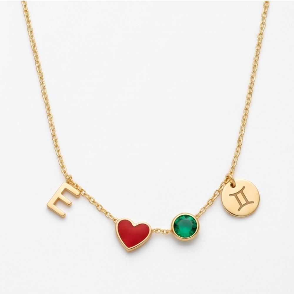 Veluna – Personalized Initial Charm Necklace with Birthstone and Zodiac