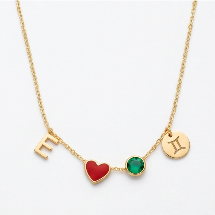 Veluna – Personalized Initial Charm Necklace with Birthstone and Zodiac