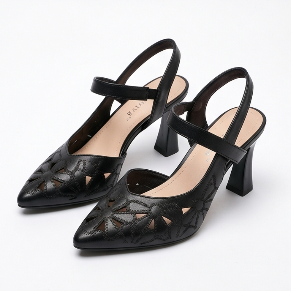 Floriva – Floral Cut-Out Pointed-Toe Slingback Heels