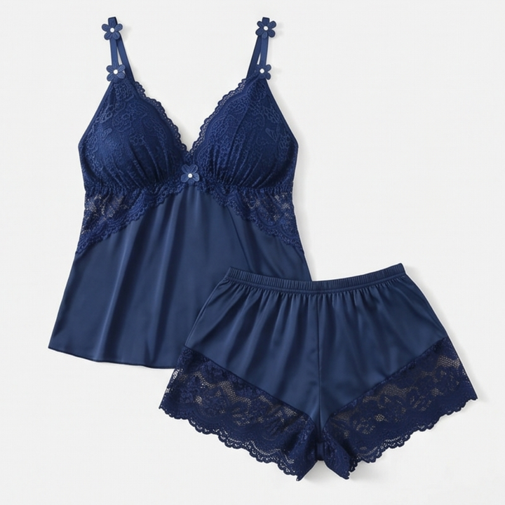 Lunessa – Lace Trim Satin Pajama Set