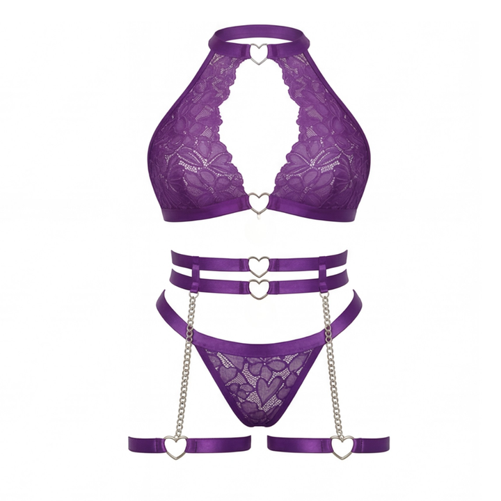 Adoré – Heart Chain Lace Garter Lingerie Set