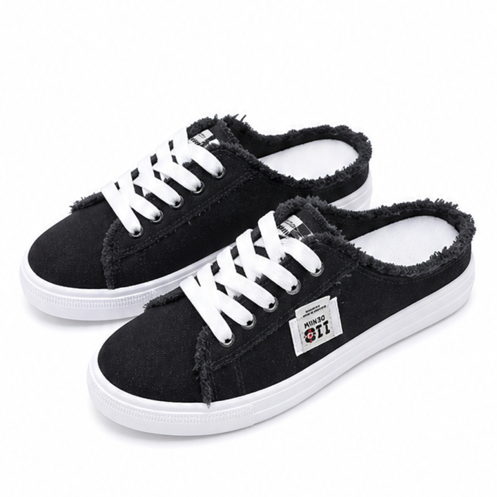 Vellora – Frayed Denim Slip-On Sneakers