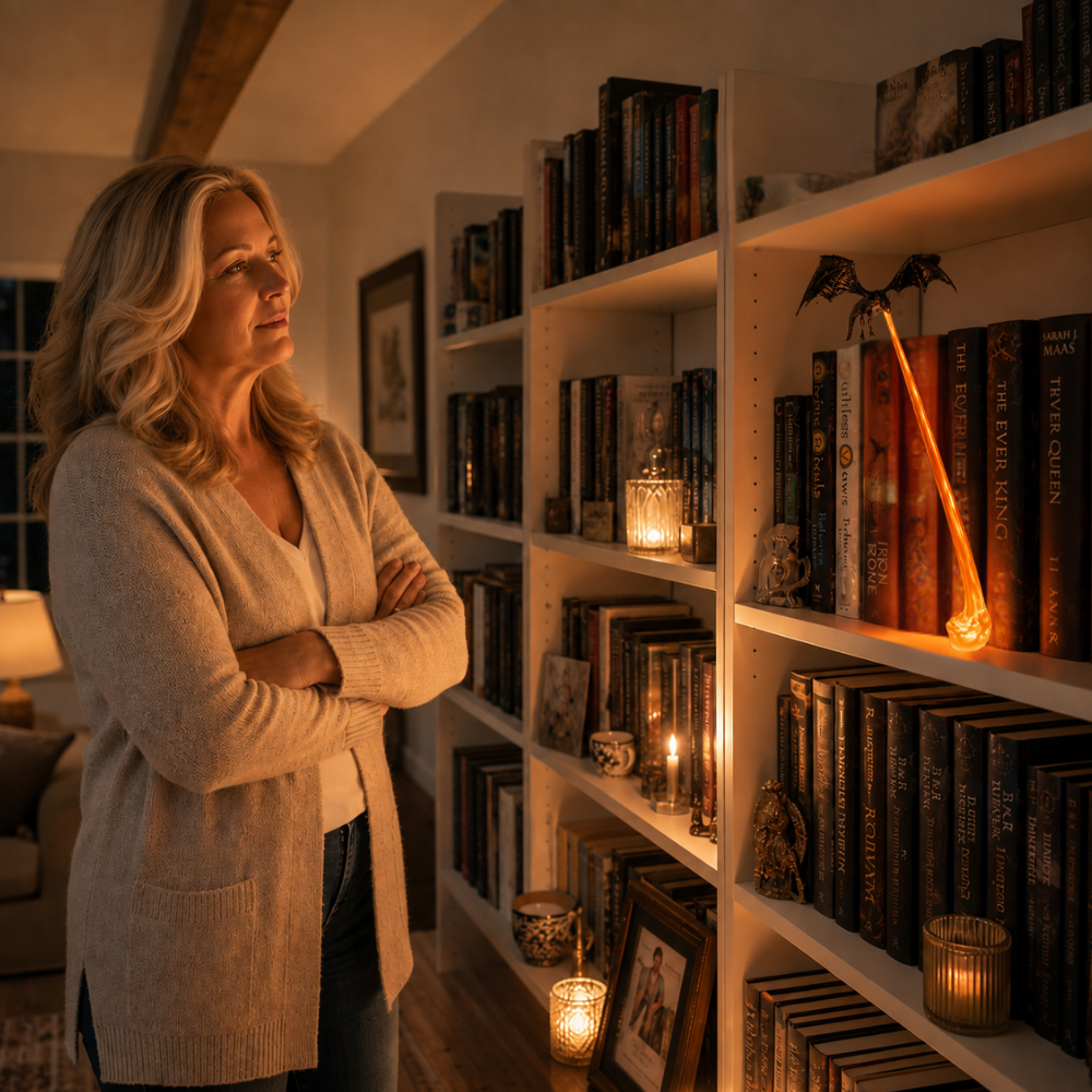 Emberwyn – Two-Piece Dragon Book Nook With LED Flame Insert