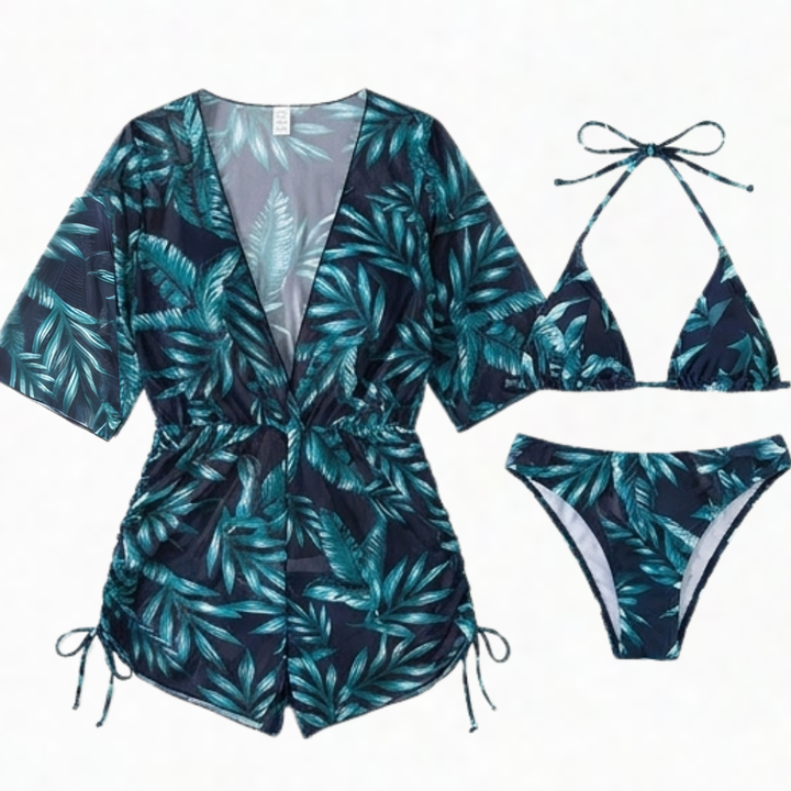 Lunavera – Women's Tropical 3-Piece Swim Set with Kimono
