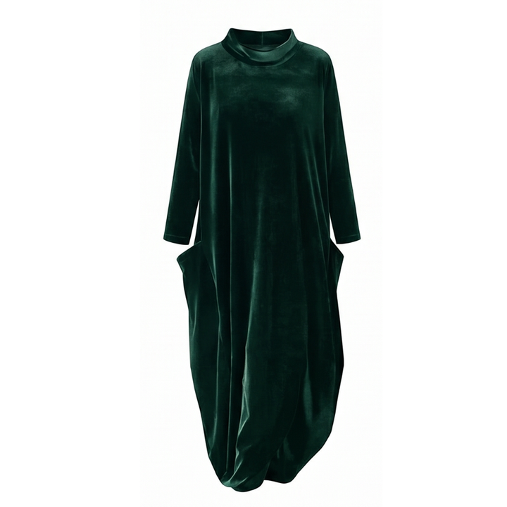 Sofelle – Women's Velvet Cocoon Midi Dress with Pockets