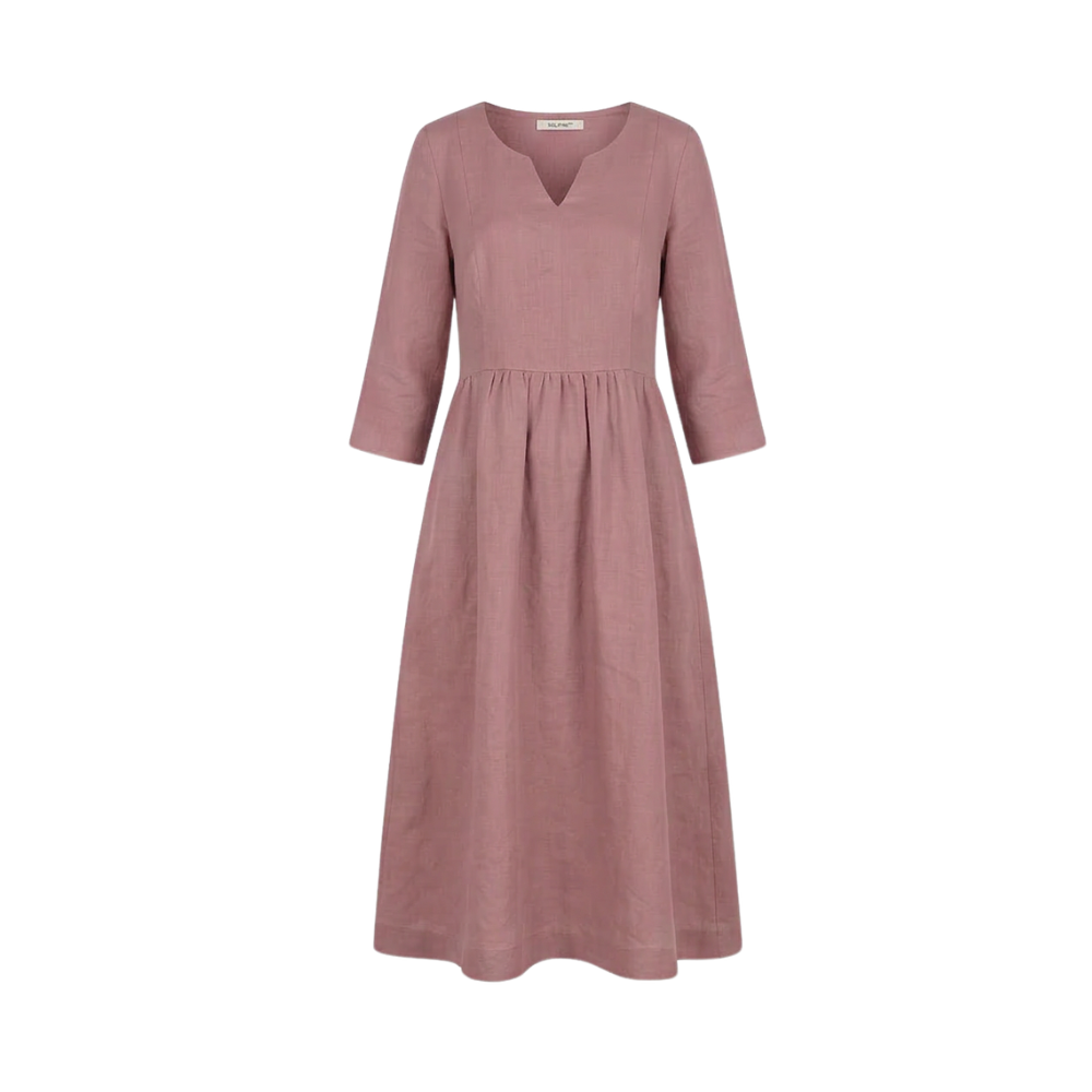 Solenne – Relaxed V-Neck Midi Dress with Pockets