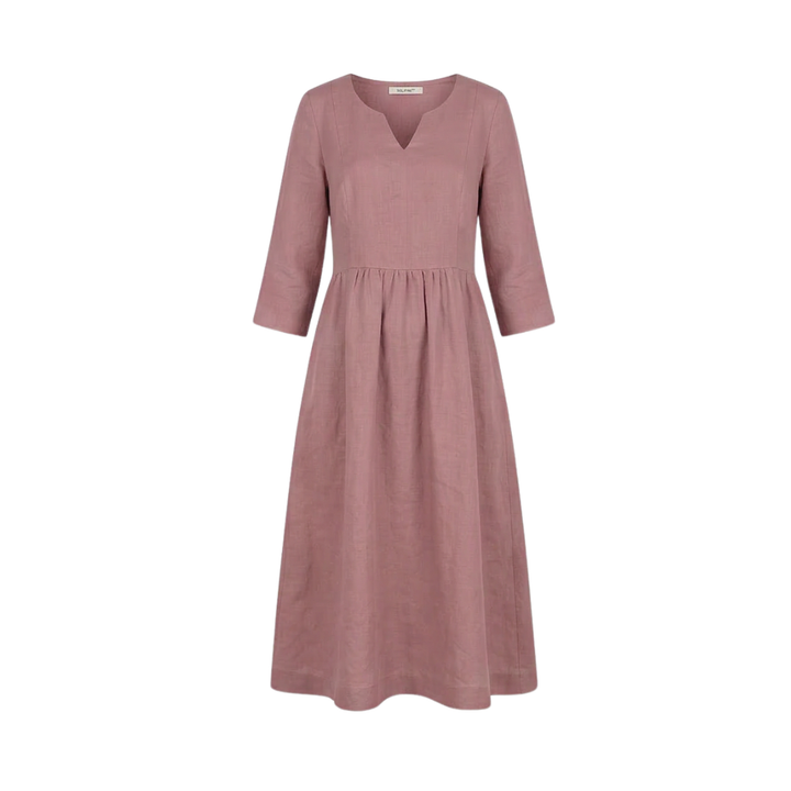 Solenne – Relaxed V-Neck Midi Dress with Pockets
