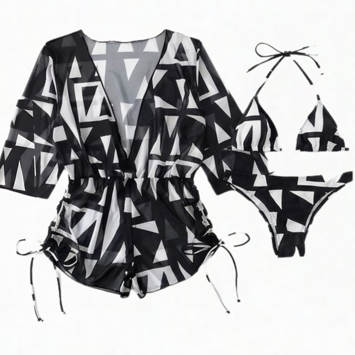 Lunavera – Women's Tropical 3-Piece Swim Set with Kimono