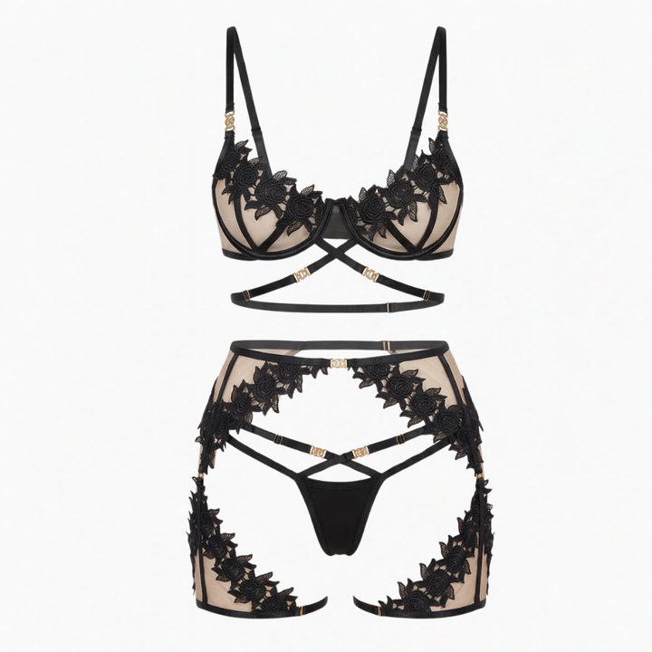 Florenza – Floral Lace 3 Piece Lingerie Set