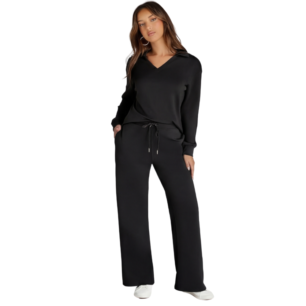 Velaire – V Neck Blouse and Wide Leg Pants Set