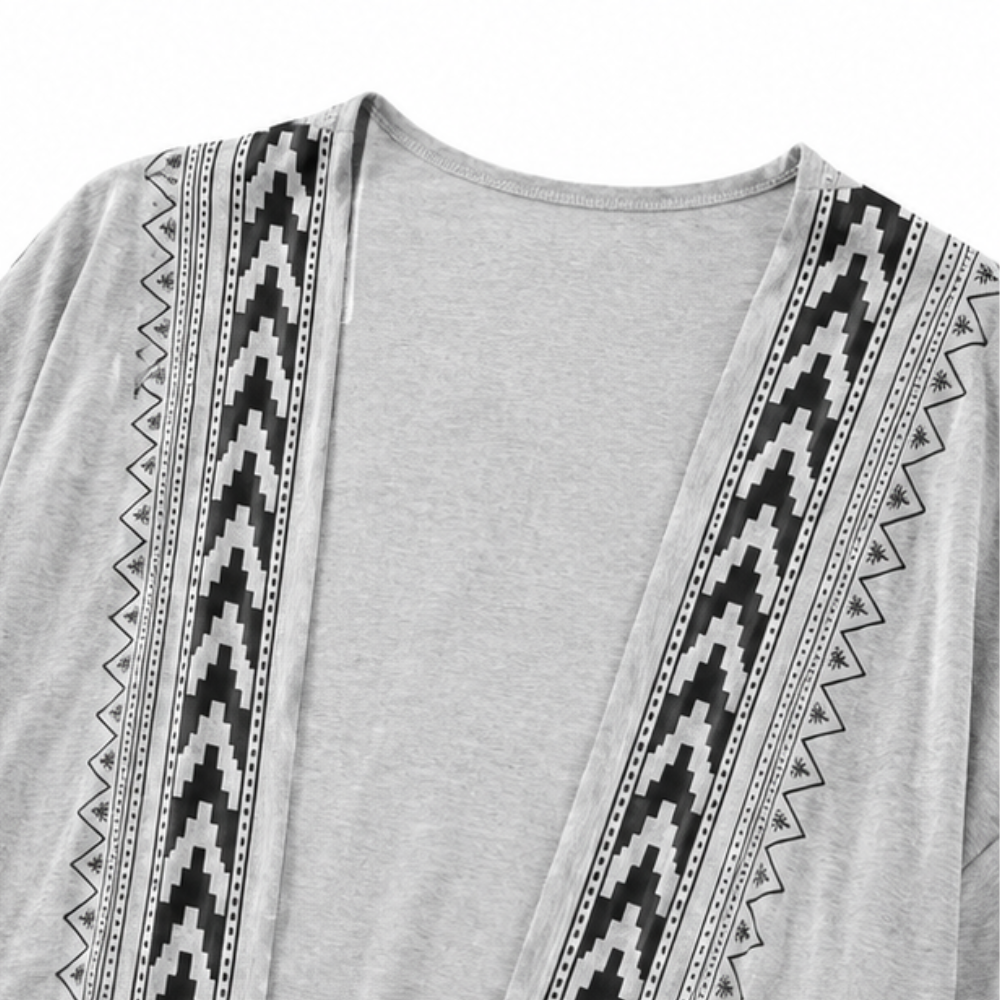 Wearbella – Retro Geometric Print Open-Front Cardigan