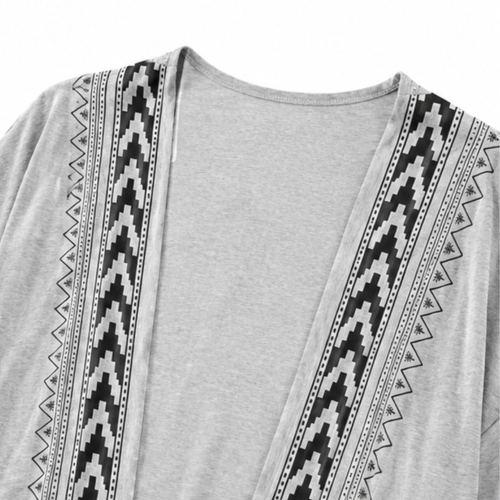 Wearbella – Retro Geometric Print Open-Front Cardigan