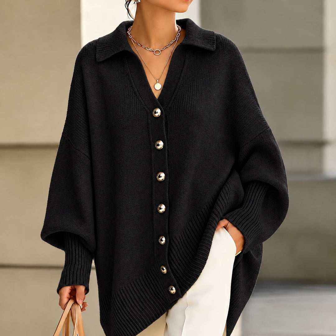 Draperlyn – Collared Open-Front Batwing Knit Cardigan