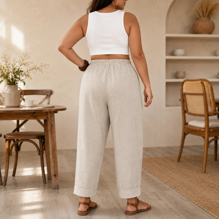 Loriane – Women's Cuffed Ankle Pull-On Pants, Relaxed Fit, Elastic Waist