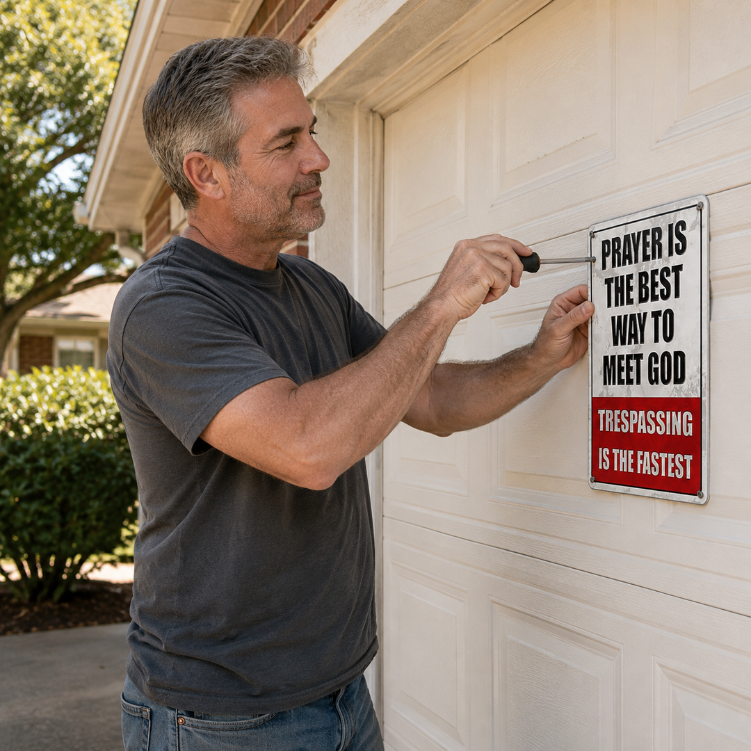 HolyGate™ – Funny Metal Warning Sign for Fence, Gate, Garage