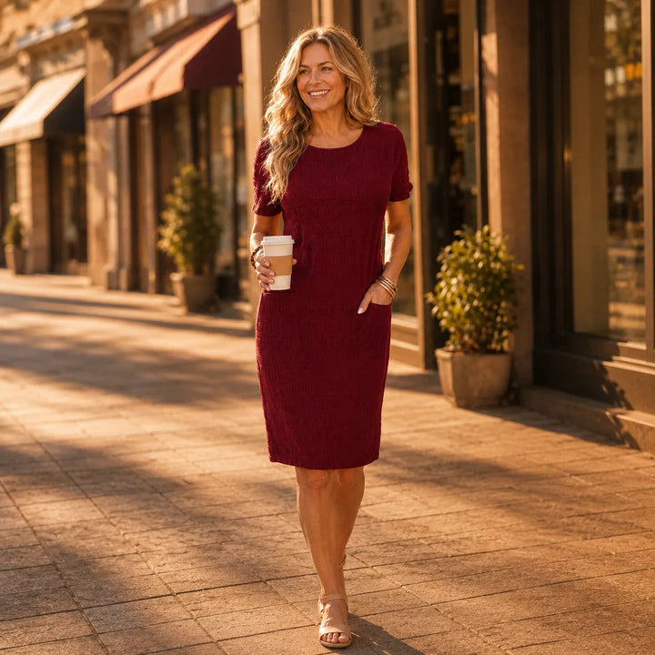 Belvora – Textured Stretch Knee Dress with Pockets