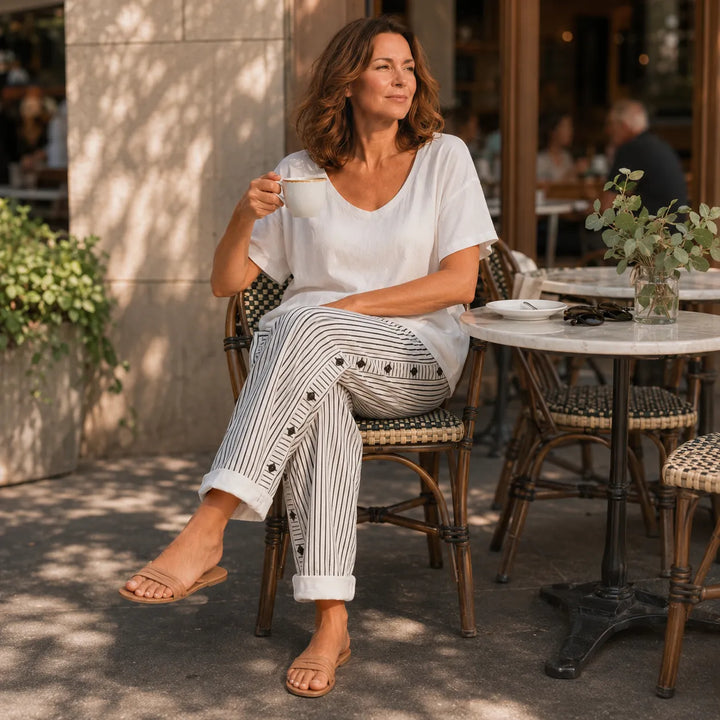 Marena – Striped Side-Button Cropped Summer Pants for Women