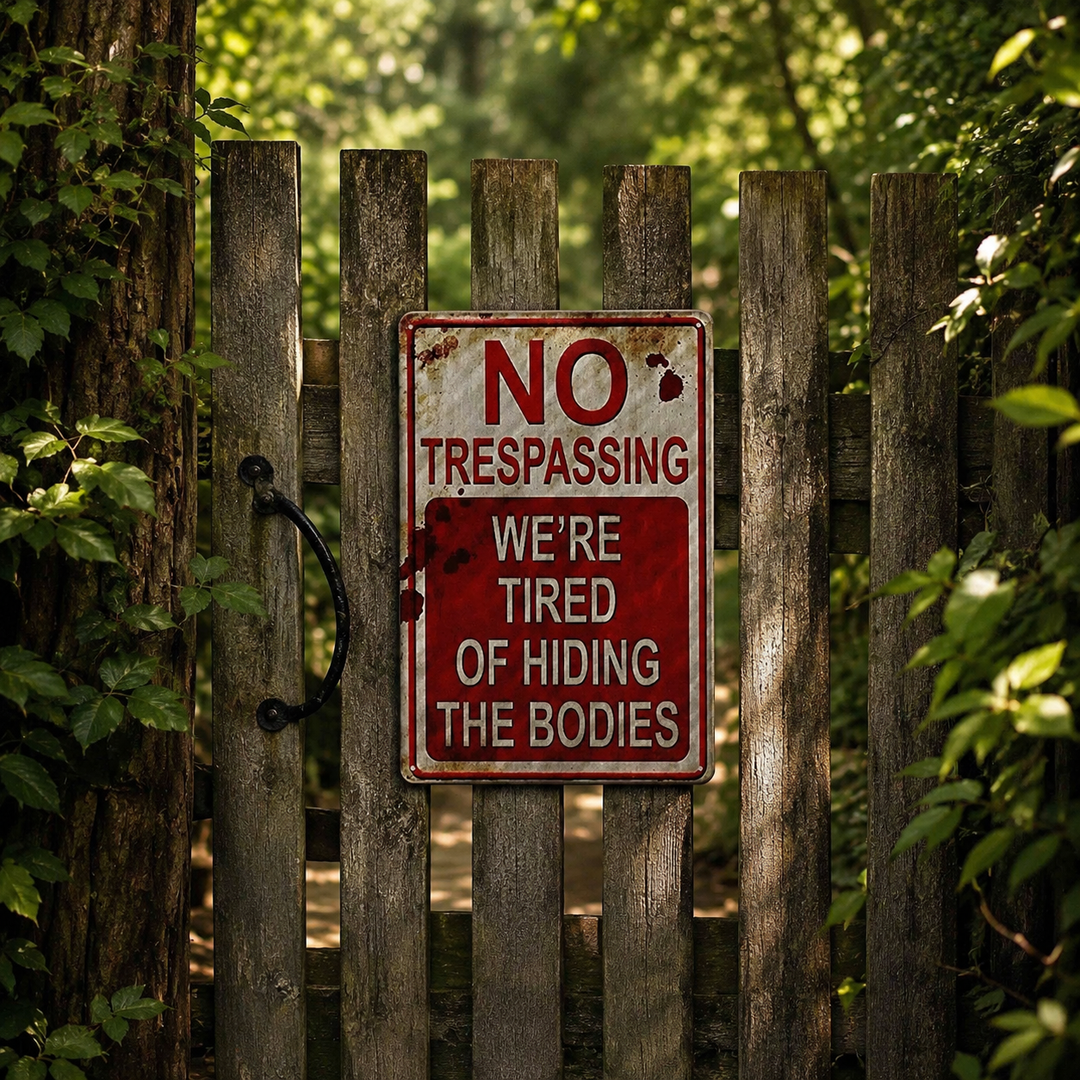 Hollerwood™ – Rustic No Trespassing Tin Sign for Porch Garage Garden