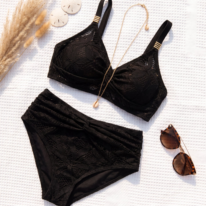 Marella – Lace-like Twist-Knot High-Waist Bikini Set