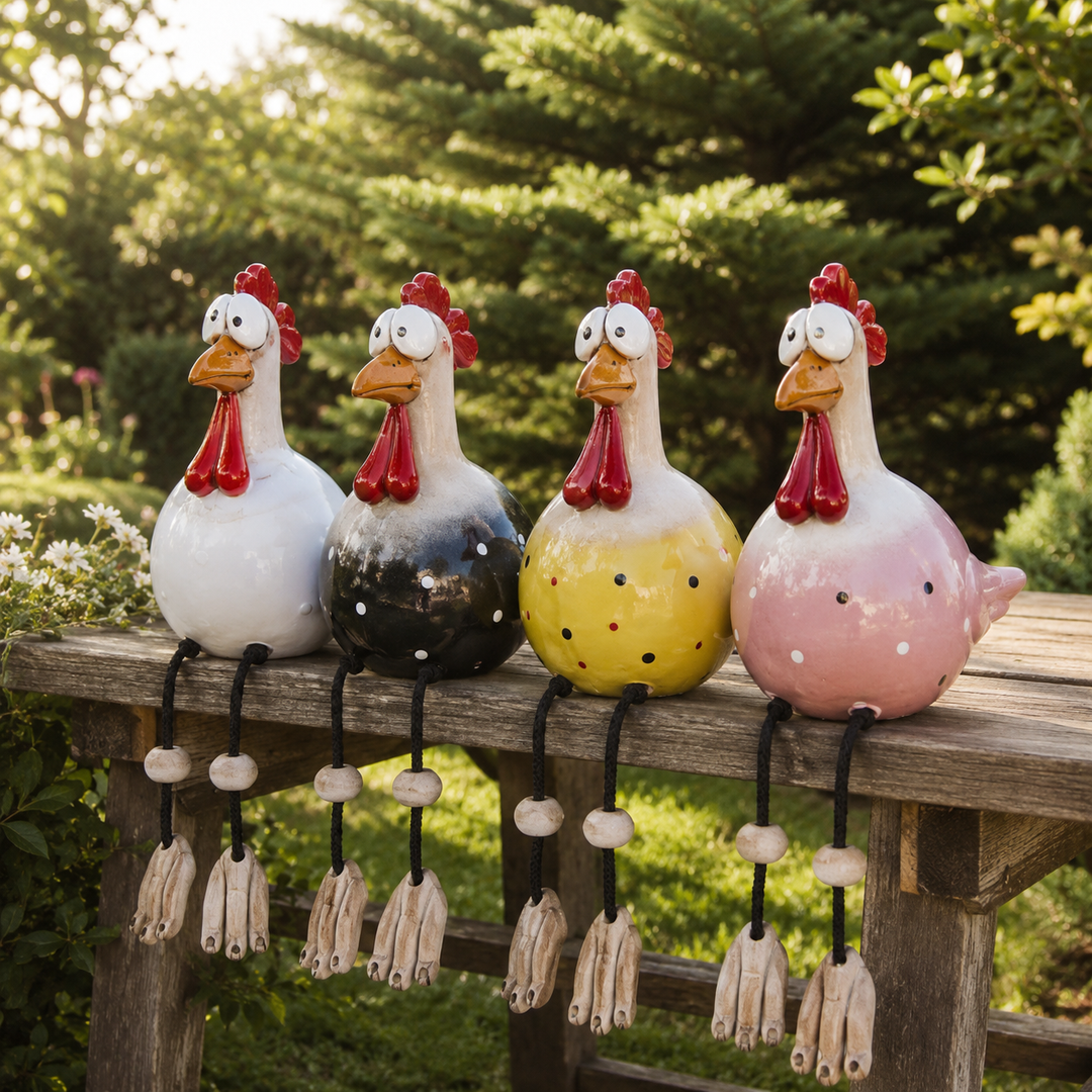 Henrietta™ – Hand-Glazed Ceramic Garden Hen with Dangling Legs