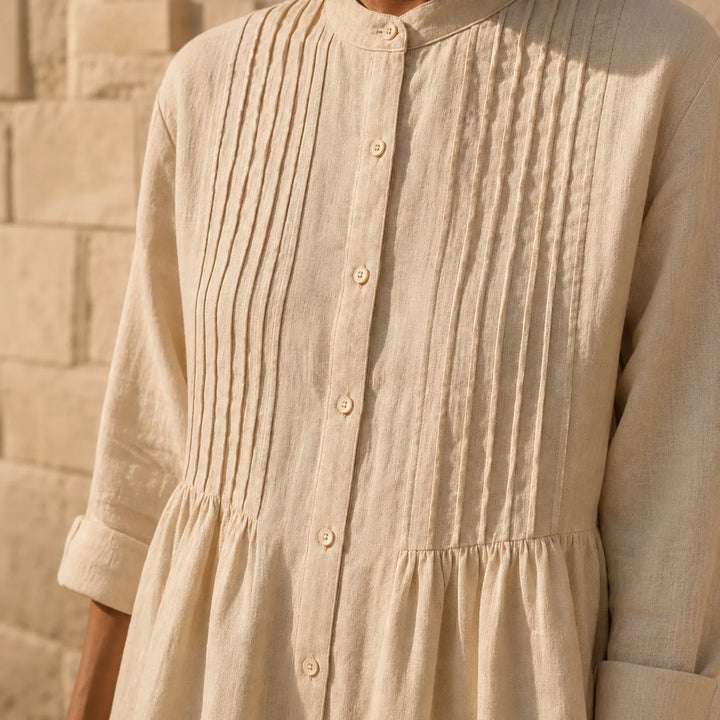 Costera – Flowy Pintuck Shirt Dress, Linen-look, Midi Length