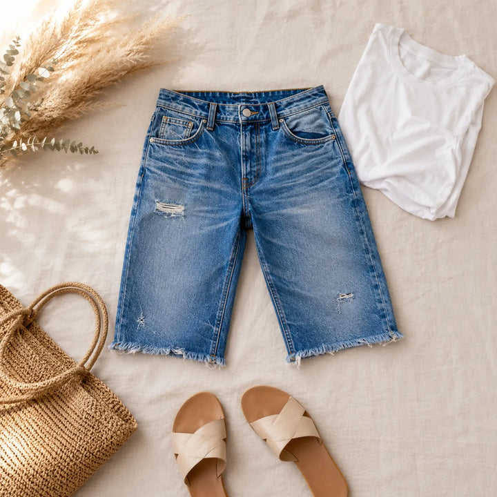 Brindley – Vintage Distressed Stretch Denim-like Bermuda Shorts