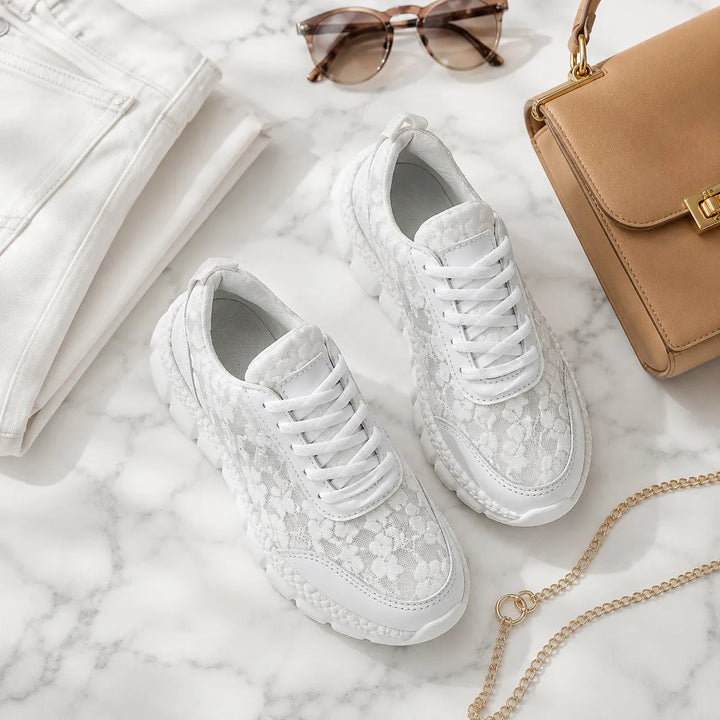 Stelline – Star Mesh Platform Sneakers for Women, Breathable White Lace