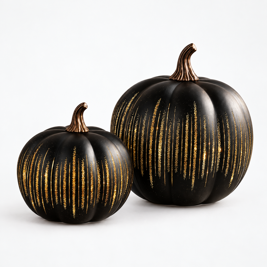 Starfall Pumpkins – Illuminated Starry Glass Pumpkins (2 Piece Set)