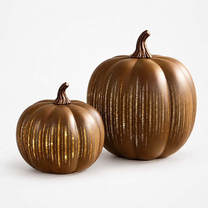 Starfall Pumpkins – Illuminated Starry Glass Pumpkins (2 Piece Set)