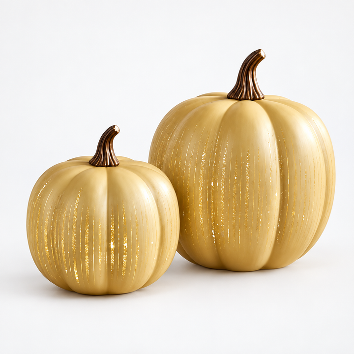 Starfall Pumpkins – Illuminated Starry Glass Pumpkins (2 Piece Set)