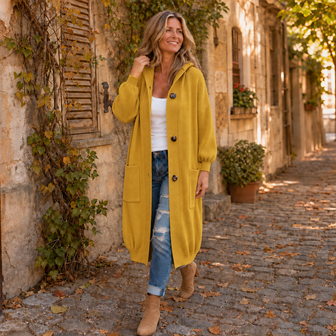 Coziva – Hooded Button-Front Knit Cardigan