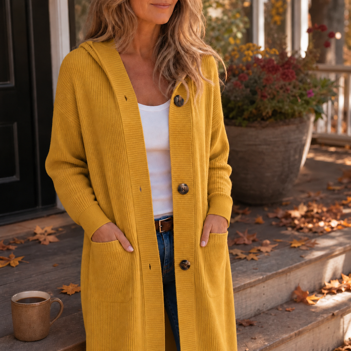 Coziva – Hooded Button-Front Knit Cardigan