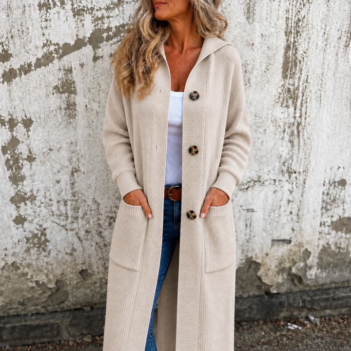Coziva – Hooded Button-Front Knit Cardigan