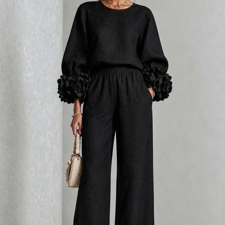 Cufflora – Floral Cuff Wide-Leg Two-Piece Set
