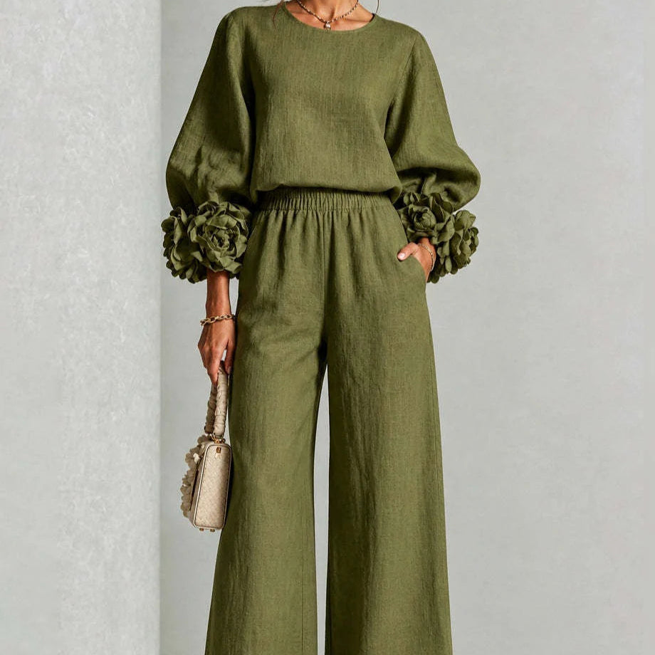 Cufflora – Floral Cuff Wide-Leg Two-Piece Set