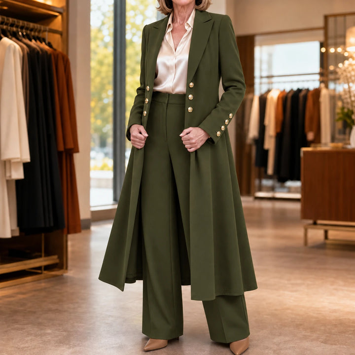 Elowen – Double-Breasted Longline Coat And Trouser Suit