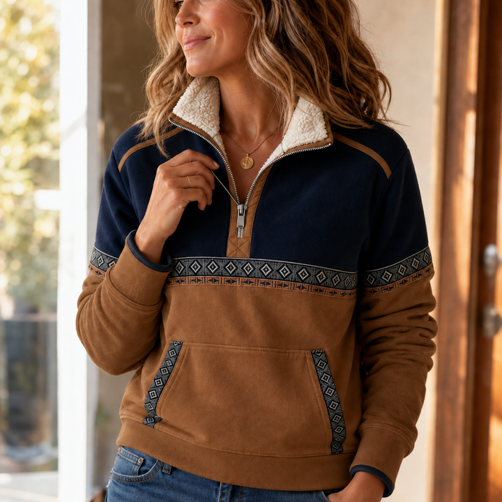 Cozyform – Sherpa Collar Colorblock Half-Zip Pullover