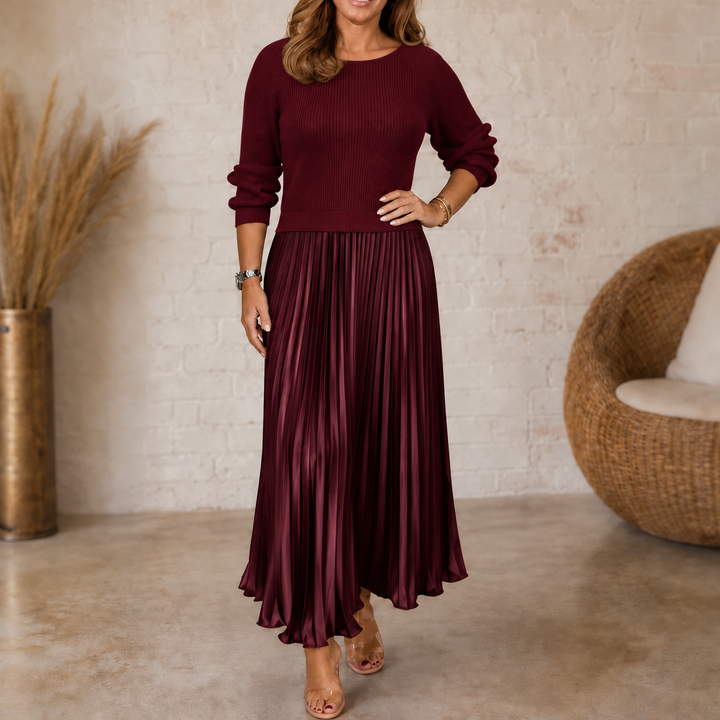 Wearbella – Sweater-Bodice Pleated Maxi Dress