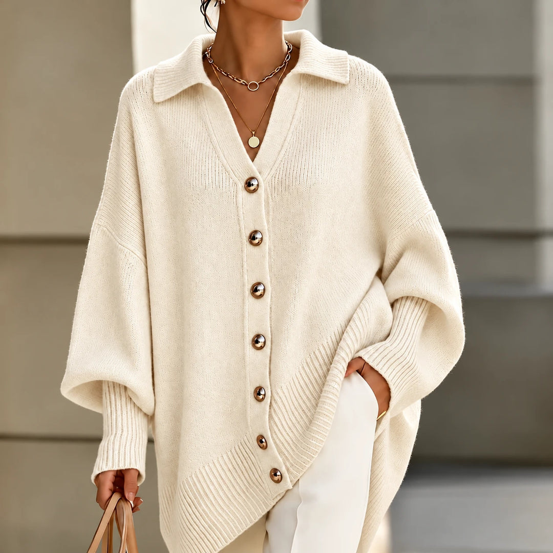 Draperlyn – Collared Open-Front Batwing Knit Cardigan