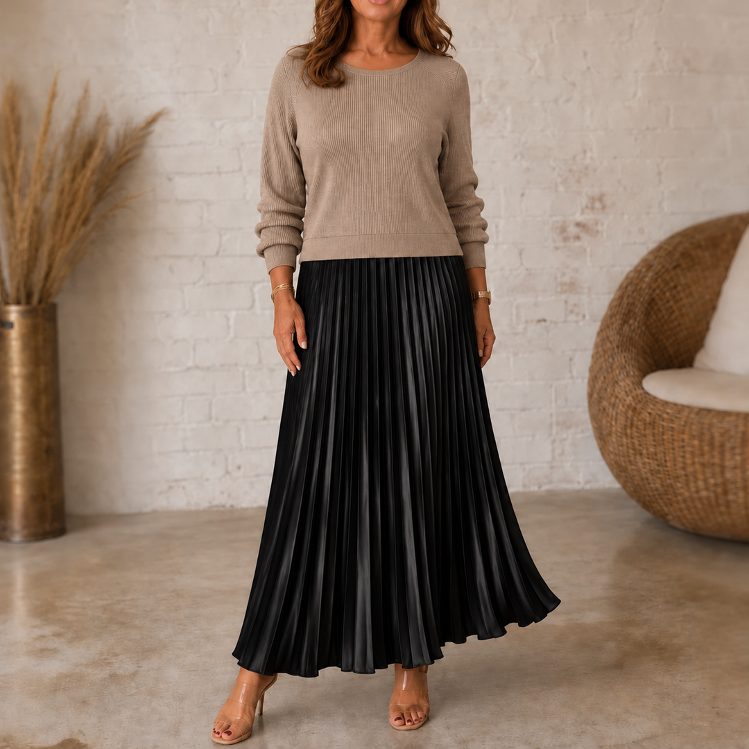 Wearbella – Sweater-Bodice Pleated Maxi Dress