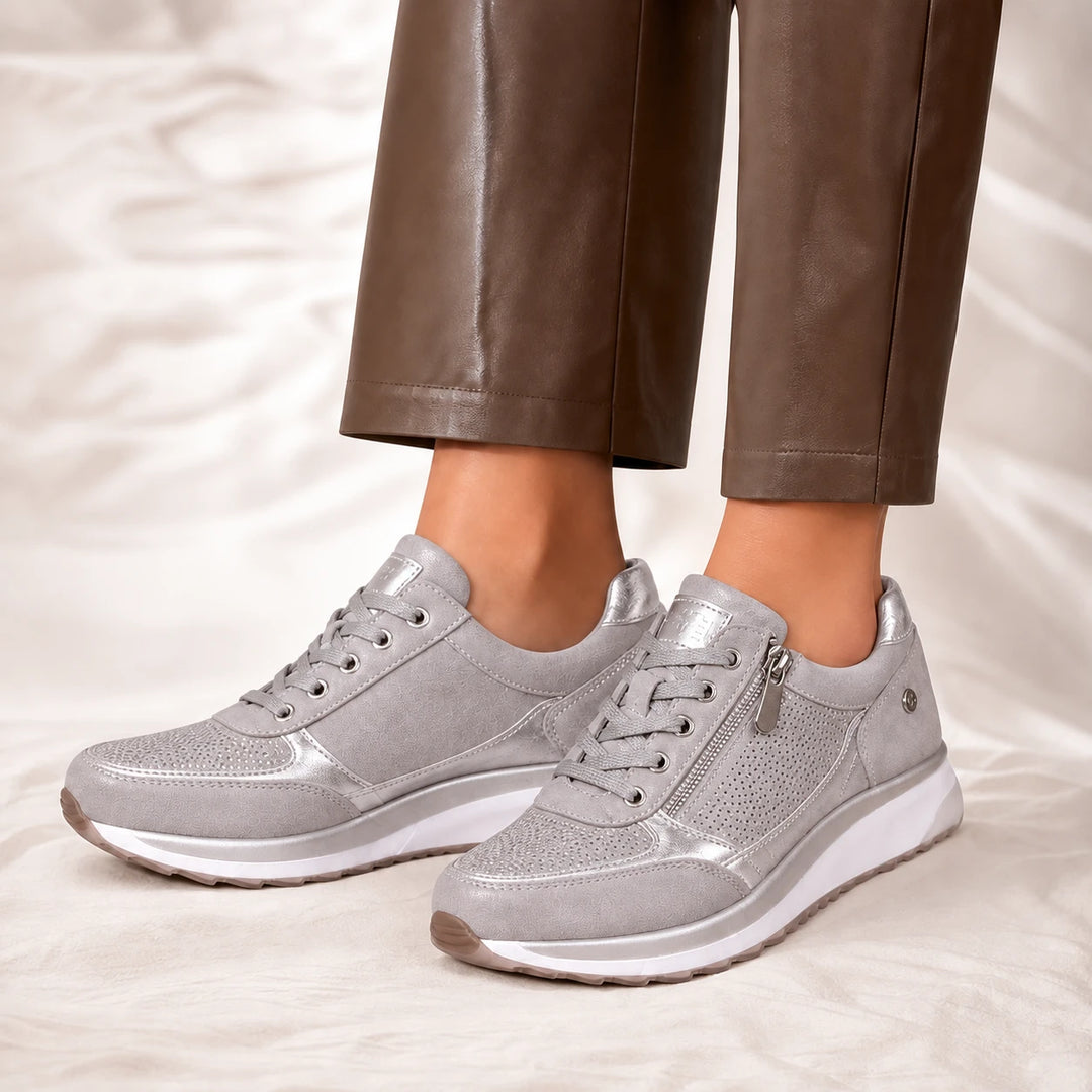 Eugénie Zip – Metallic Accent Casual Sneakers
