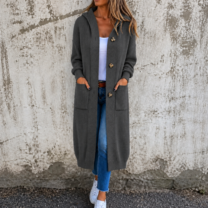 Coziva – Hooded Button-Front Knit Cardigan
