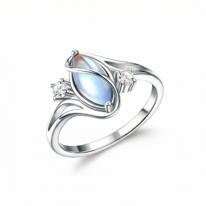 Lunara – Flowing Moonstone Ring with Crystal Accents