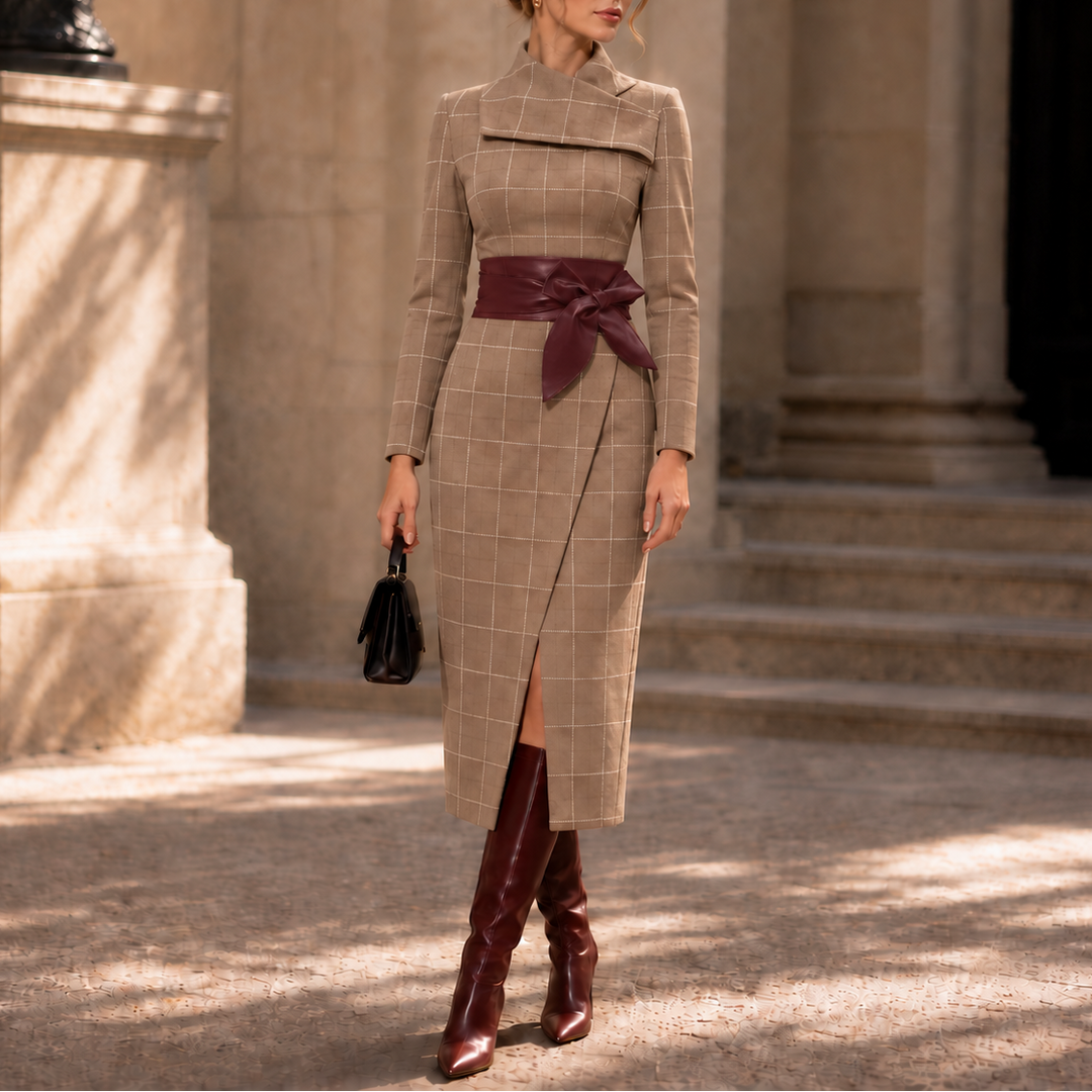 Vellora – Textured Knit Wrap Midi Dress