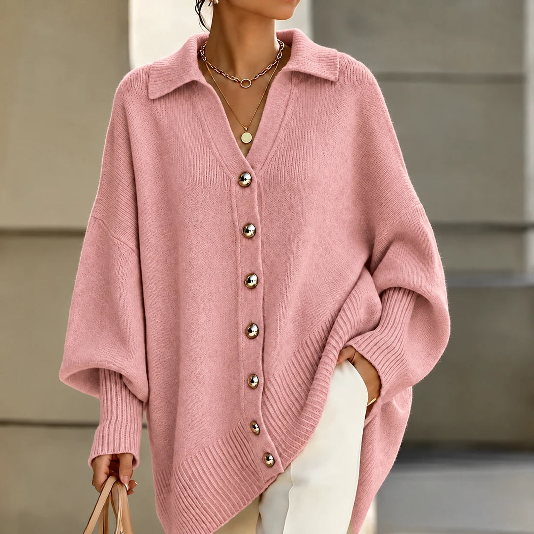 Draperlyn – Collared Open-Front Batwing Knit Cardigan