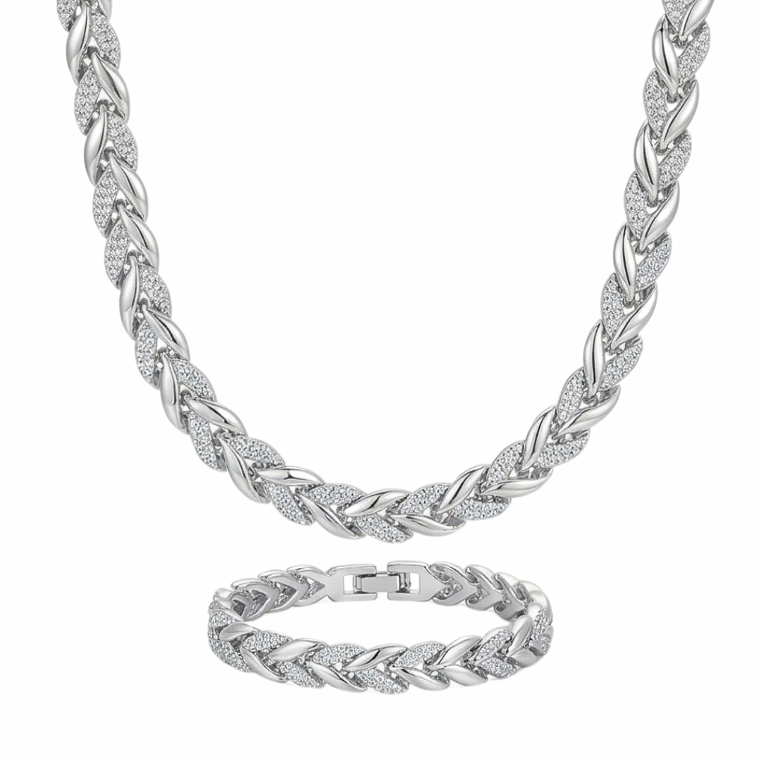 Lumara – Sparkling Leaf Link Necklace and Bracelet Set