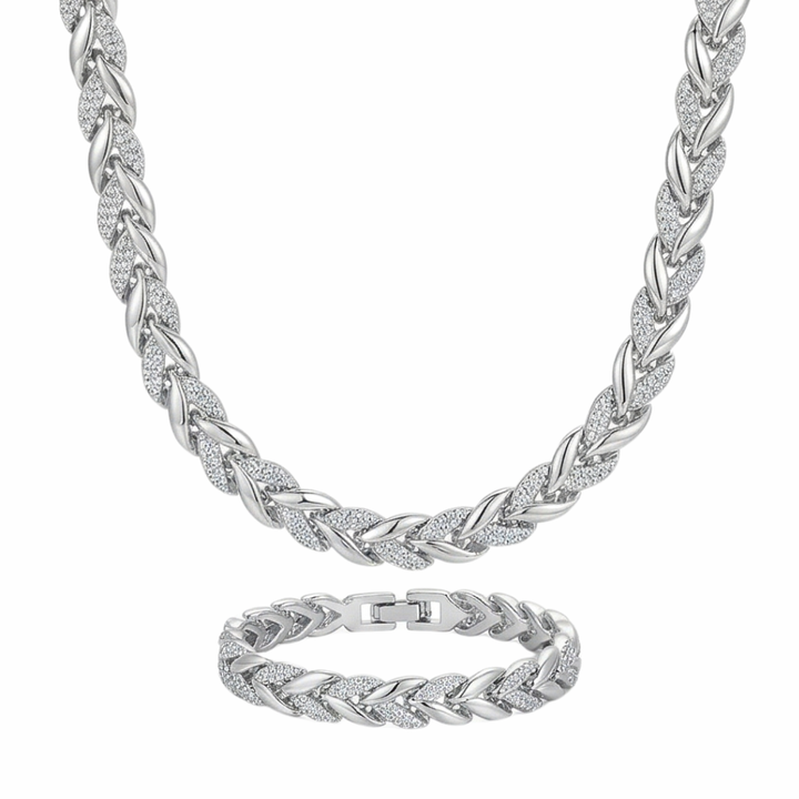 Lumara – Sparkling Leaf Link Necklace and Bracelet Set