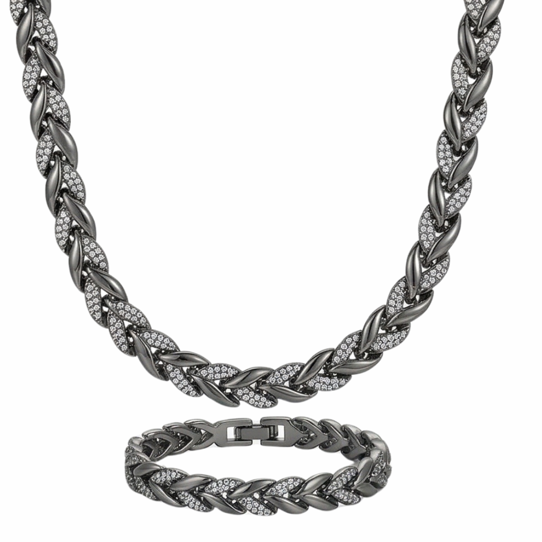 Lumara – Sparkling Leaf Link Necklace and Bracelet Set